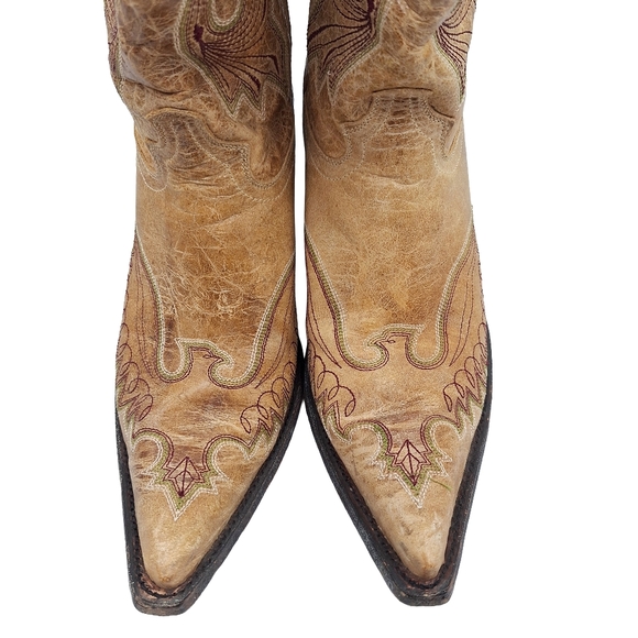 Vintage Corral Crackle Distressed Antique Saddle Boots - Picture 4 of 8